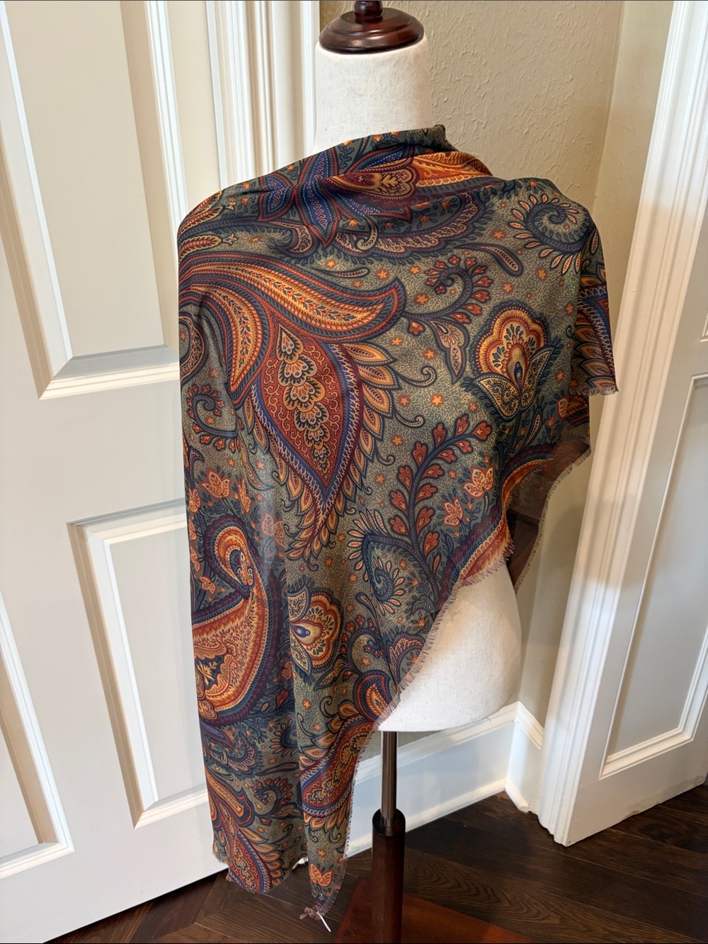 Nordstrom Paisley Shawl Scarf in Teal- Rust- Blue
